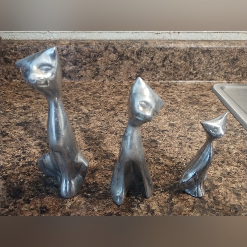 Vintage METAL cat 3 Pc Figurine Set